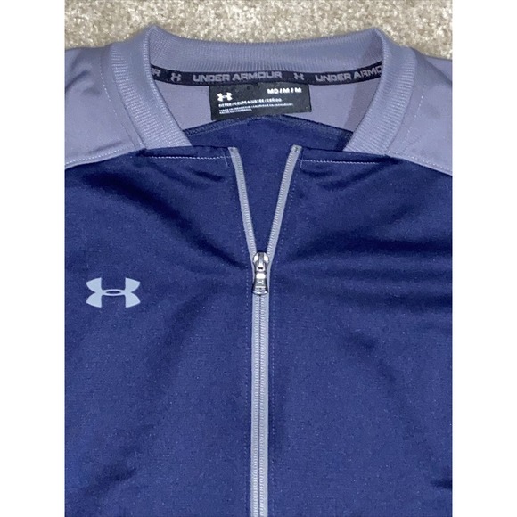 UNDER ARMOUR Womens Medium Challenger II Blue Gray Fitted Track Jacket Full Zip - Picture 2 of 9